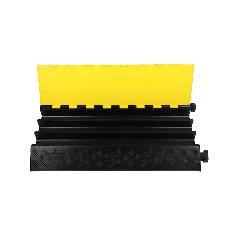 Сверхпрочная модульная резиновая рампа для защиты кабеля, 2-канальная крышка для шнуров, защита дорожных проводов, черный с желтыми полосами
