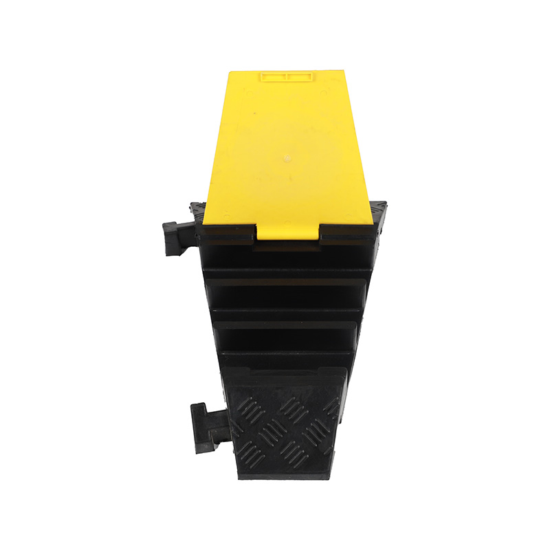Сверхмощная 2-канальная рампа для защиты кабеля, защита дорожных проводов и шлангов, нескользящая модульная резина, с желтой светоотражающей лентой